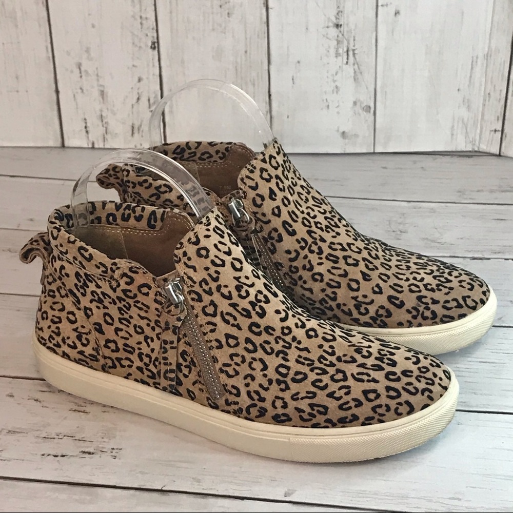 Gianni Bini Leather Leopard Print Zipper Sneakers